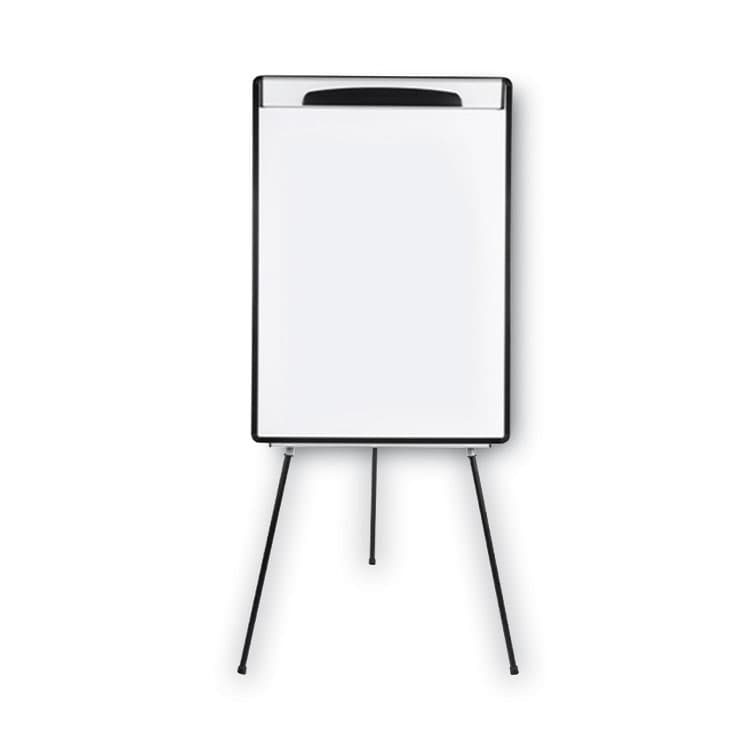BI-SILQUE VISUAL COMMUNICATION PRODUCTS Magnetic Gold Ultra Dry Erase Tripod Presentation Easel with Arms, 28" x 38.5", White Surface, Black/Silver Aluminum Frame (BVCEA23062119)