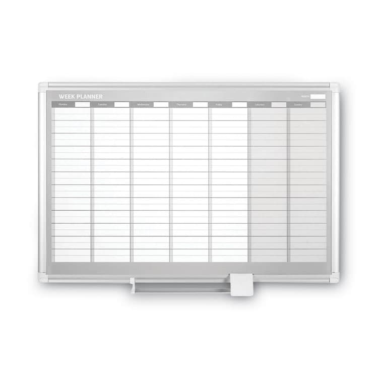 BI-SILQUE VISUAL COMMUNICATION PRODUCTS Magnetic Dry Erase Calendar Board, Weekly Planning/Scheduling, 36" x 24", White Surface, Satin Aluminum Frame (BVCGA0396830)