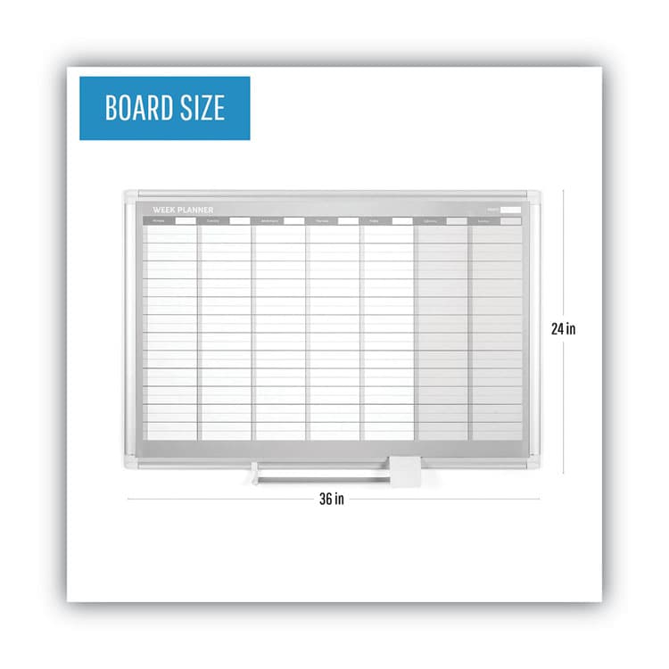 BI-SILQUE VISUAL COMMUNICATION PRODUCTS Magnetic Dry Erase Calendar Board, Weekly Planning/Scheduling, 36" x 24", White Surface, Satin Aluminum Frame (BVCGA0396830) thumbnail 2