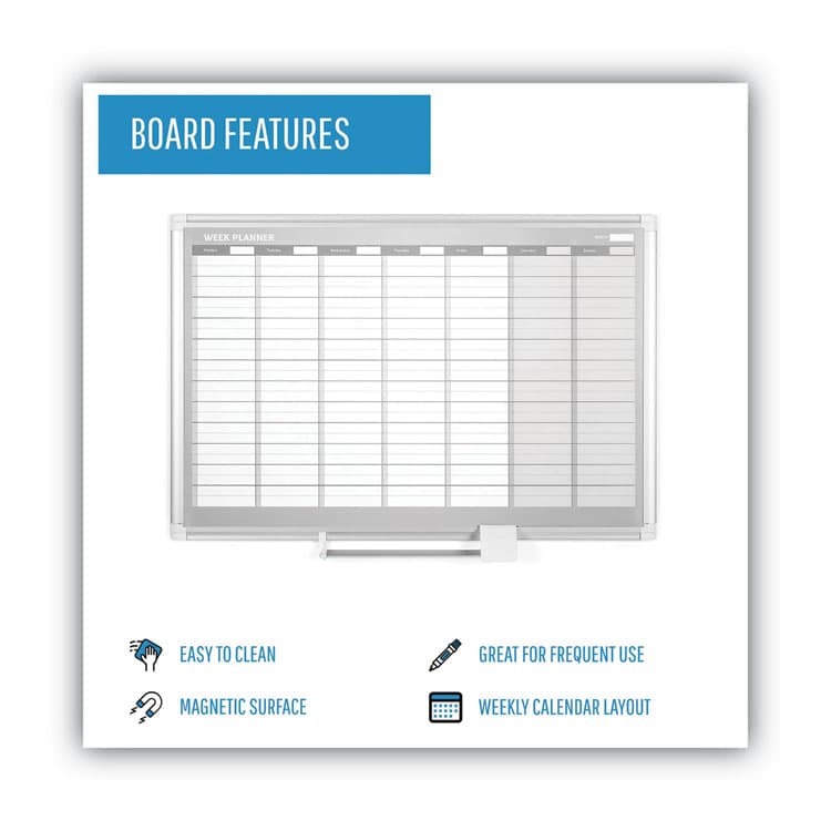 BI-SILQUE VISUAL COMMUNICATION PRODUCTS Magnetic Dry Erase Calendar Board, Weekly Planning/Scheduling, 36" x 24", White Surface, Satin Aluminum Frame (BVCGA0396830) thumbnail 3