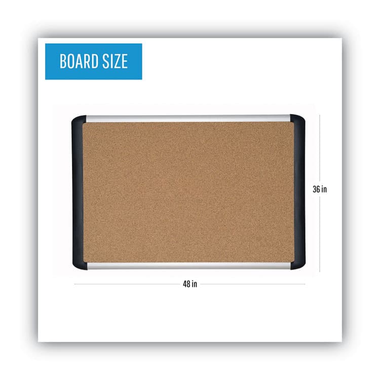 BI-SILQUE VISUAL COMMUNICATION PRODUCTS Tech Cork Board, 48" x 36", Tan Surface, Silver/Black Aluminum Frame (BVCMVI050501) thumbnail 2