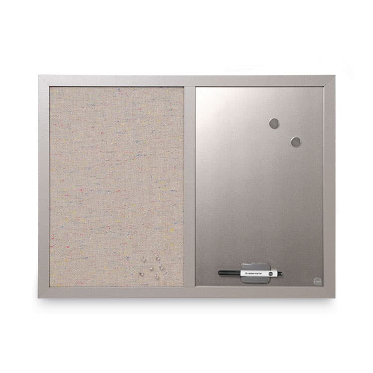 BI-SILQUE VISUAL COMMUNICATION PRODUCTS Designer Fabric Bulletin Board, Combo Magnetic Dry Erase/Bulletin, 24" x 18", Multicolor/Gray Surface, Gray Fiberboard Frame (BVCMX04331608)