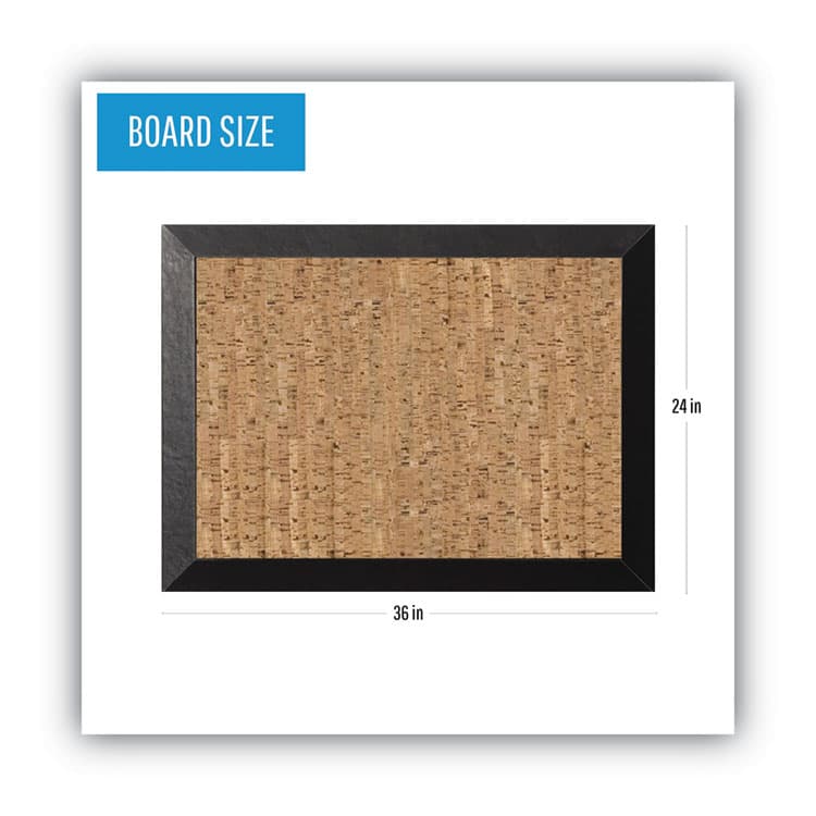 BI-SILQUE VISUAL COMMUNICATION PRODUCTS Natural Cork Bulletin Board, 36" x 24", Tan Surface, Black Wood Frame (BVCSF0722581012) thumbnail 2