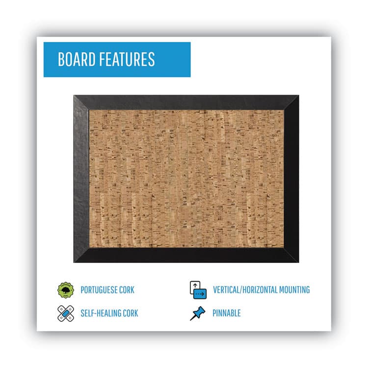 BI-SILQUE VISUAL COMMUNICATION PRODUCTS Natural Cork Bulletin Board, 36" x 24", Tan Surface, Black Wood Frame (BVCSF0722581012) thumbnail 4