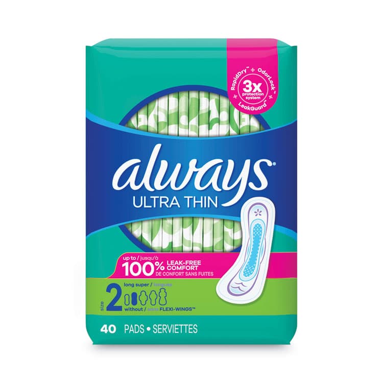 PROCTER & GAMBLE Ultra Thin Pads, Size 2, Super Long, Super Absorbency, 40/Pack, 6 Packs/Carton (PGC12853)