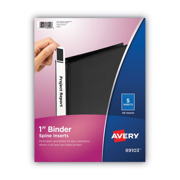 AVERY PRODUCTS CORPORATION Binder Spine Inserts, 1" Spine Width, 8 Inserts/Sheet, 5 Sheets/Pack (AVE89103)