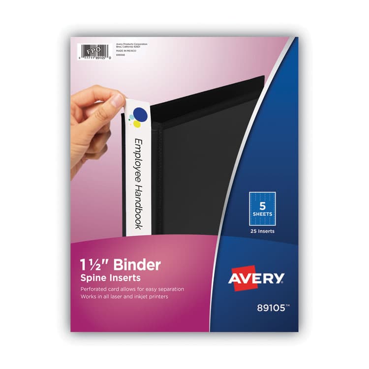 AVERY PRODUCTS CORPORATION Binder Spine Inserts, 1.5" Spine Width, 5 Inserts/Sheet, 5 Sheets/Pack (AVE89105)