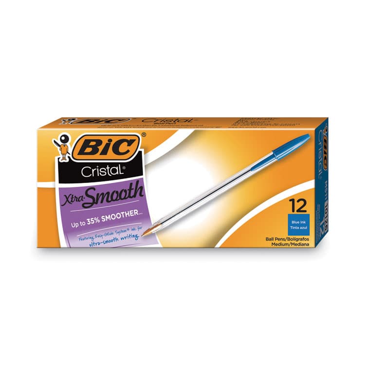 BIC CORP. Cristal Xtra Smooth Ballpoint Pen, Stick, Medium 1 mm, Blue Ink, Clear Barrel, Dozen (BICMS11BE)