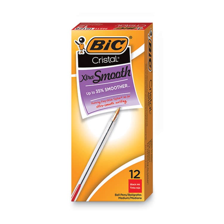 BIC CORP. Cristal Xtra Smooth Ballpoint Pen, Stick, Medium 1 mm, Red Ink, Clear Barrel, Dozen (BICMS11RD) thumbnail 4