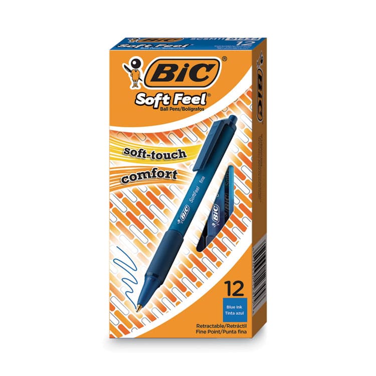 BIC CORP. Soft Feel Ballpoint Pen, Retractable, Medium 1 mm, Blue Ink, Blue Barrel, Dozen (BICSCSM11BE)