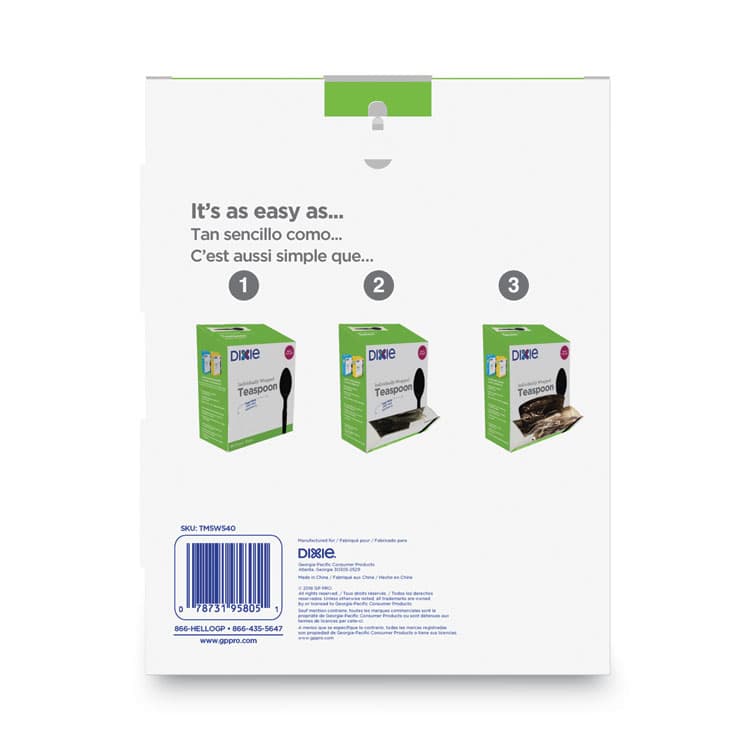 DIXIE FOOD SERVICE Grab N Go Wrapped Cutlery, Spoon, Plastic, Black, 90/Box, 6 Boxes/Carton (DXETM5W540) thumbnail 4