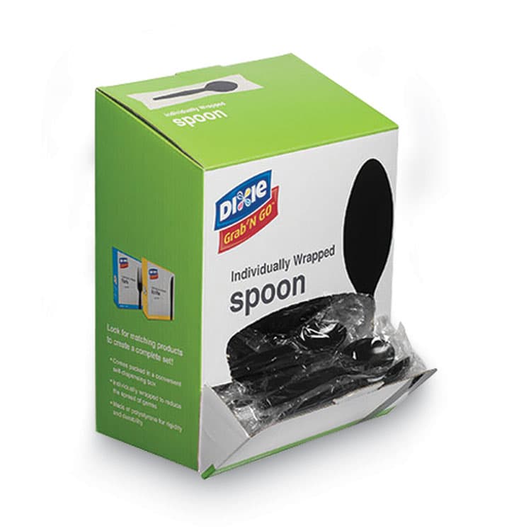 DIXIE FOOD SERVICE Grab'N Go Wrapped Cutlery, Spoon, Plastic, Black, 90/Box (DXETM5W540PK) thumbnail 2
