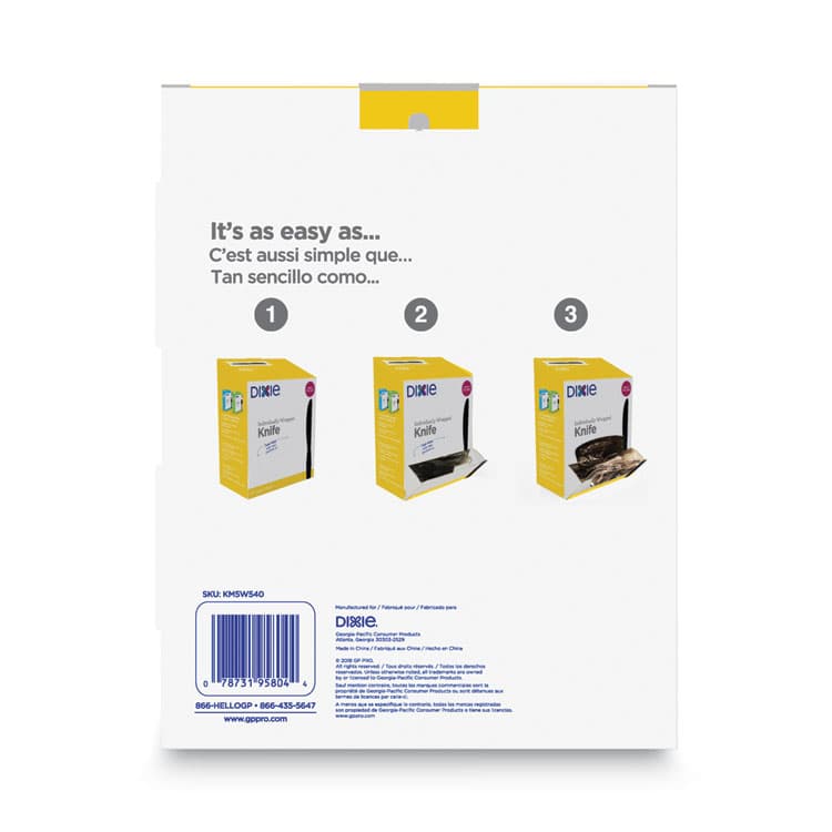 DIXIE FOOD SERVICE Grab'N Go Wrapped Cutlery, Knife, Plastic, Black, 90/Box, 6 Boxes/Carton (DXEKM5W540) thumbnail 3