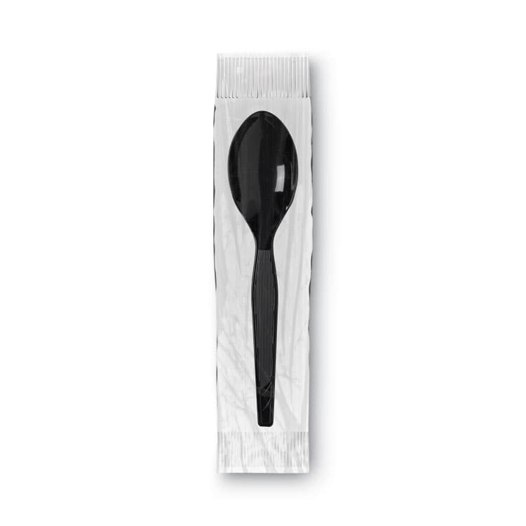 DIXIE FOOD SERVICE Grab N Go Wrapped Cutlery, Spoon, Plastic, Black, 90/Box, 6 Boxes/Carton (DXETM5W540) thumbnail 3