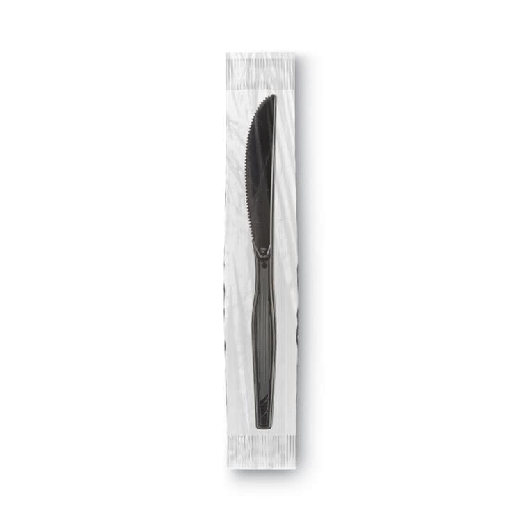 DIXIE FOOD SERVICE Grab'N Go Wrapped Cutlery, Knife, Plastic, Black, 90/Box (DXEKM5W540PK) thumbnail 2