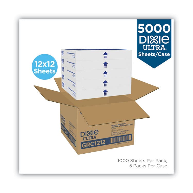 DIXIE FOOD SERVICE All-Purpose Food Wrap, Dry Wax Paper, 12 x 12, White, 1,000 Sheets/Pack, 5 Packs/Carton (DXEGRC1212) thumbnail 2