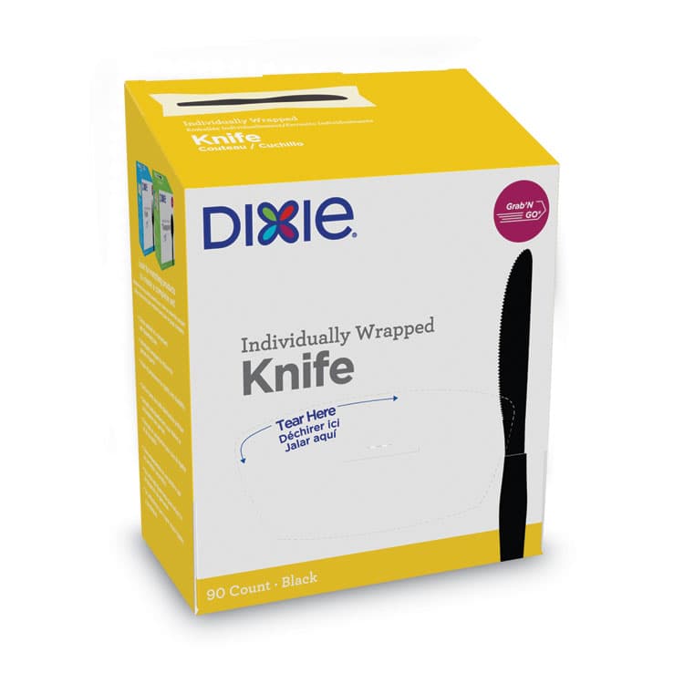 DIXIE FOOD SERVICE Grab'N Go Wrapped Cutlery, Knife, Plastic, Black, 90/Box, 6 Boxes/Carton (DXEKM5W540)