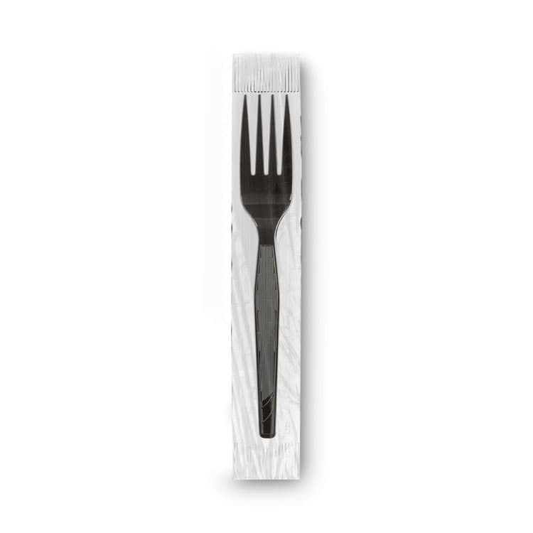 DIXIE FOOD SERVICE Grab'N Go Wrapped Cutlery, Fork, Plastic, Black, 90/Box, 6 Boxes/Carton (DXEFM5W540) thumbnail 2