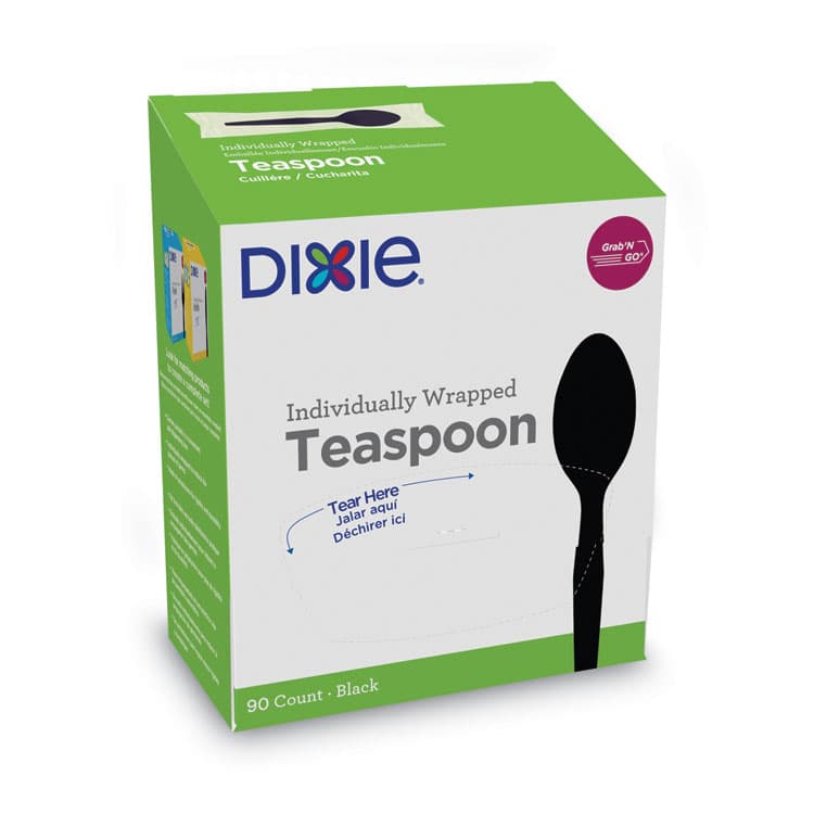 DIXIE FOOD SERVICE Grab'N Go Wrapped Cutlery, Spoon, Plastic, Black, 90/Box (DXETM5W540PK)