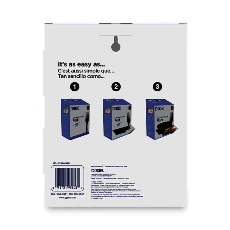 DIXIE FOOD SERVICE Grab'N Go Wrapped Cutlery, Fork, Plastic, Black, 90/Box, 6 Boxes/Carton (DXEFM5W540) thumbnail 3