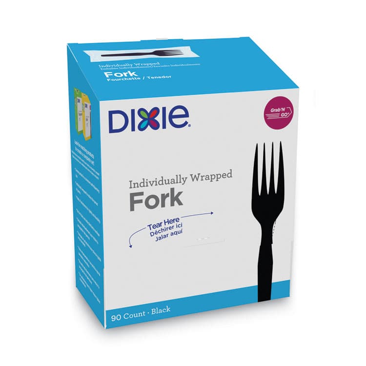 DIXIE FOOD SERVICE Grab'N Go Wrapped Cutlery, Fork, Plastic, Black, 90/Box, 6 Boxes/Carton (DXEFM5W540)