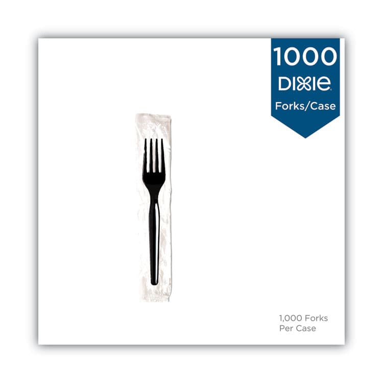 DIXIE FOOD SERVICE Individually Wrapped Mediumweight Polystyrene Cutlery, Fork, Plastic, Black, 1,000/Carton (DXEFM53C7) thumbnail 3