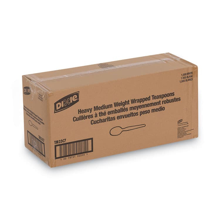 DIXIE FOOD SERVICE Individually Wrapped Mediumweight Polystyrene Cutlery, Spoon, Plastic, White, 1,000/Carton (DXETM23C7) thumbnail 4