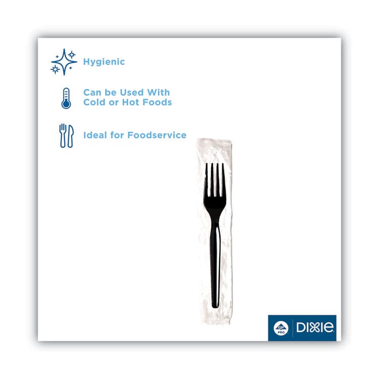 DIXIE FOOD SERVICE Individually Wrapped Mediumweight Polystyrene Cutlery, Fork, Plastic, Black, 1,000/Carton (DXEFM53C7) thumbnail 2