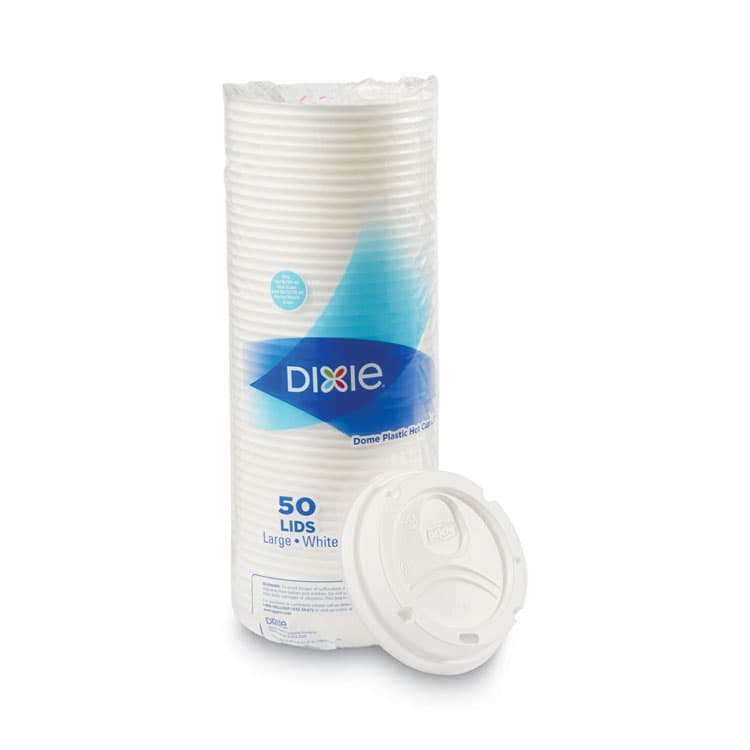 DIXIE FOOD SERVICE Dome Drink-Thru Lids, Fits 10 oz to 16 oz PerfecTouch Hot Cups/12 oz to 20 oz WiseSize Hot Cups, Plastic, White, 50/Pack (DXE9542500DXPK) thumbnail 2