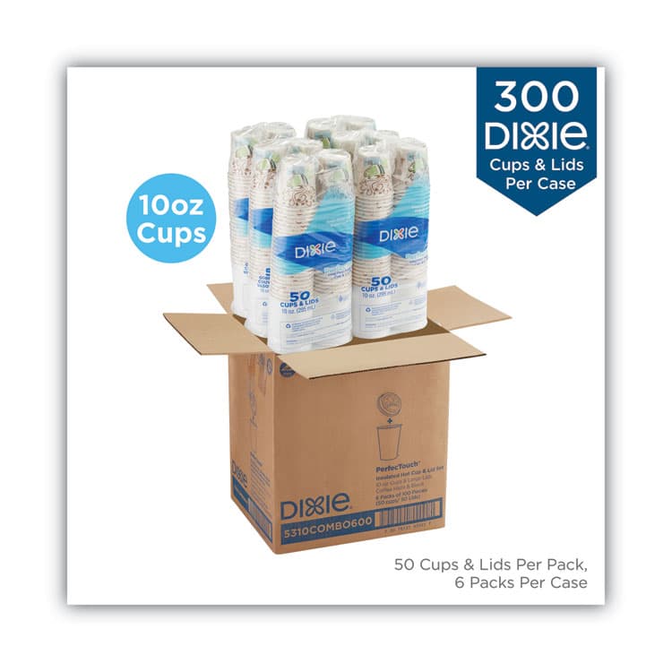 DIXIE FOOD SERVICE PerfecTouch Paper Hot Cups and Lids Combo, 10 oz, Coffee Haze Design, 50/Pack, 6 Packs/Carton (DXE5310CMB600CT) thumbnail 2