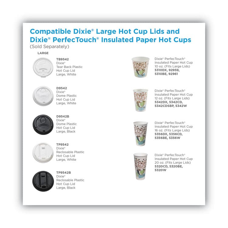 DIXIE FOOD SERVICE Dome Drink-Thru Lids, Fits 10 oz to 20 oz Dixie Hot Cups, Plastic, White, 100/Pack (DXED9542PK) thumbnail 4