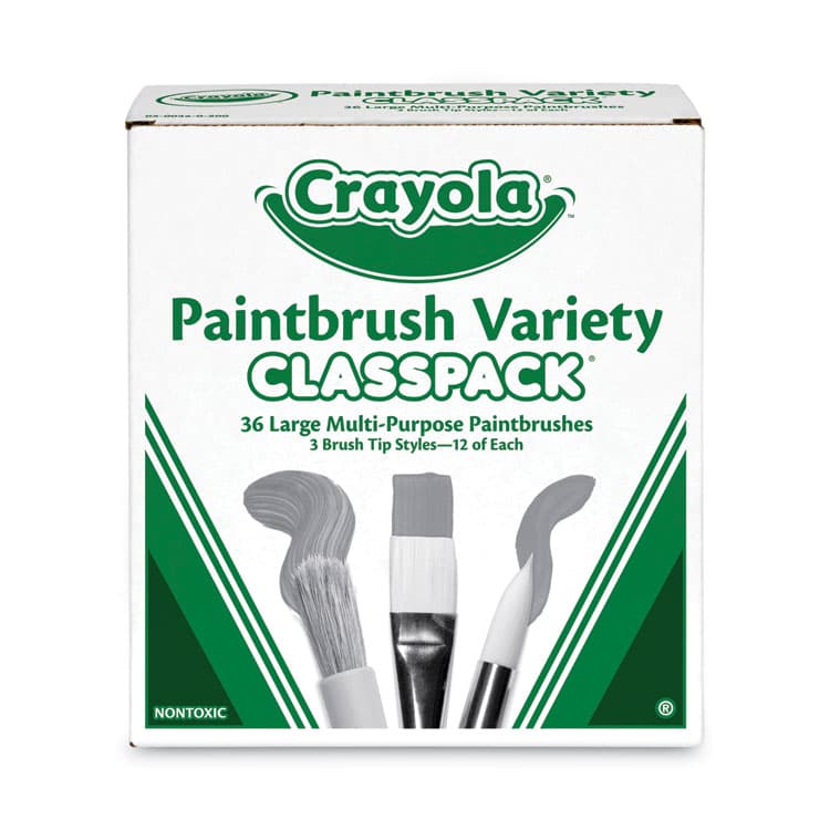 BINNEY & SMITH / CRAYOLA Large Variety Paint Brush Classpack, Natural; Nylon Bristles, Flat; Round Profiles, 36/Set (CYO050036)