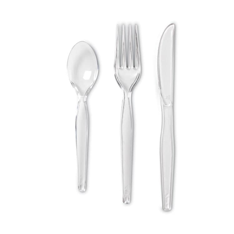 DIXIE FOOD SERVICE Cutlery Keeper Tray with Clear Plastic Utensils, Heavyweight, Fork/Knife/Spoon, Plastic, Crystal Clear, 1,800/Carton (DXECH0180DX7CT) thumbnail 2
