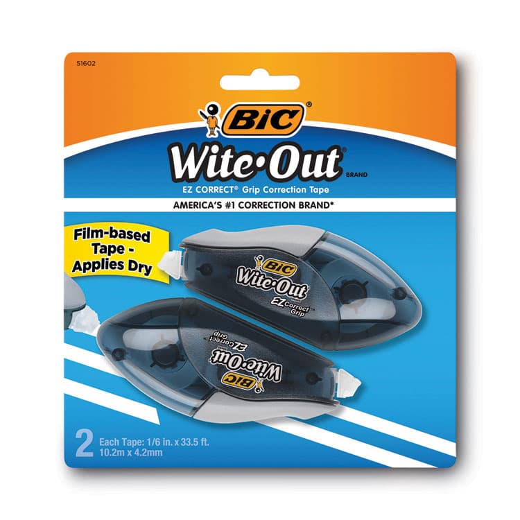 BIC CORP. Wite-Out Brand EZ Correct Grip Correction Tape, Non-Refillable, 0.17" x 33.5 ft, Translucent Smoke Dispenser, 2/Pack (BICWOECGP21) thumbnail 2