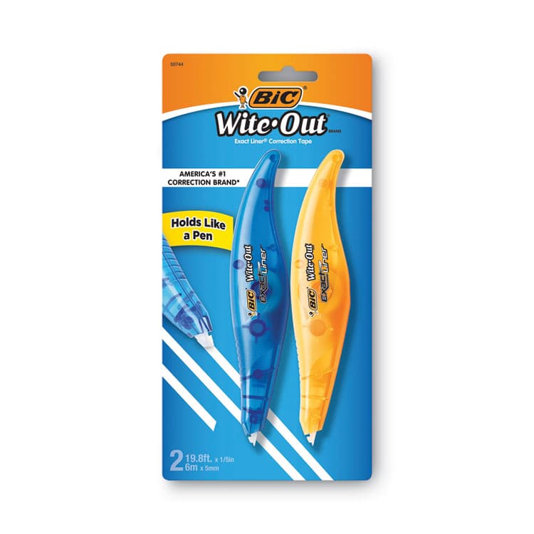 BIC CORP. Wite-Out Brand Exact Liner Correction Tape, Non-Refillable, 0.2" x 19.67 ft, White Tape, Assorted Dispenser Colors, 2/Pack (BICWOELP21)
