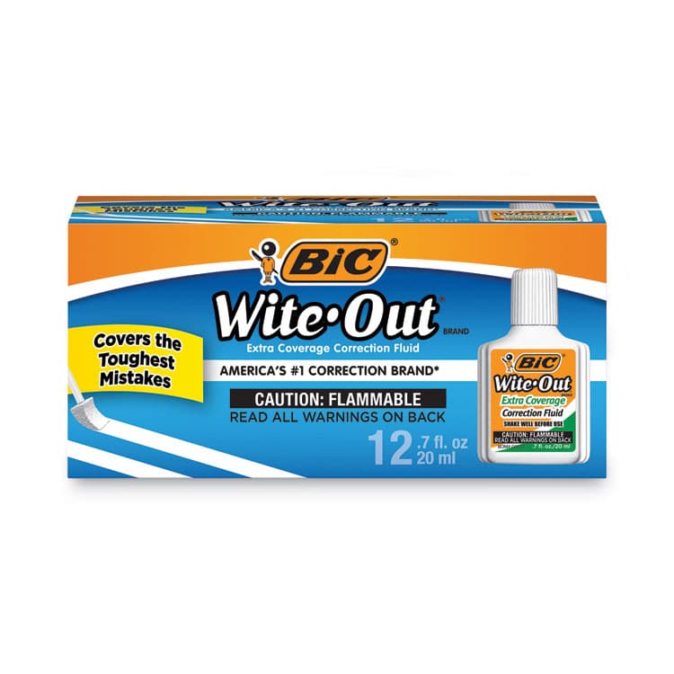 BIC CORP. Wite-Out Extra Coverage Correction Fluid Value Pack, Foam Brush Tip Applicator, 0.68 oz Bottle, White, Dozen (BICWOFEC12WE)