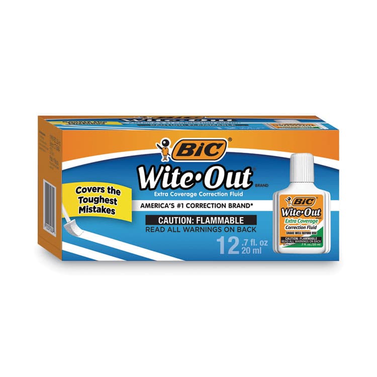 BIC CORP. Wite-Out Extra Coverage Correction Fluid Value Pack, Foam Brush Tip Applicator, 0.68 oz Bottle, White, Dozen (BICWOFEC12WE) thumbnail 4
