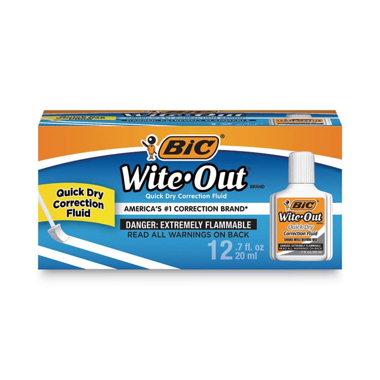 BIC CORP. Wite-Out Quick Dry Correction Fluid Value Pack, Foam Brush Tip Applicator, 0.68 oz Bottle, White, Dozen (BICWOFQD12WE)
