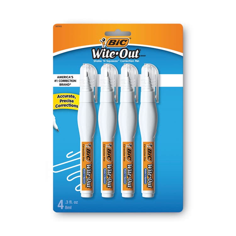 BIC CORP. Wite-Out Shake 'n Squeeze Correction Pen, Needle Tip, 0.27 oz, White, 4/Pack (BICWOSQPP418)