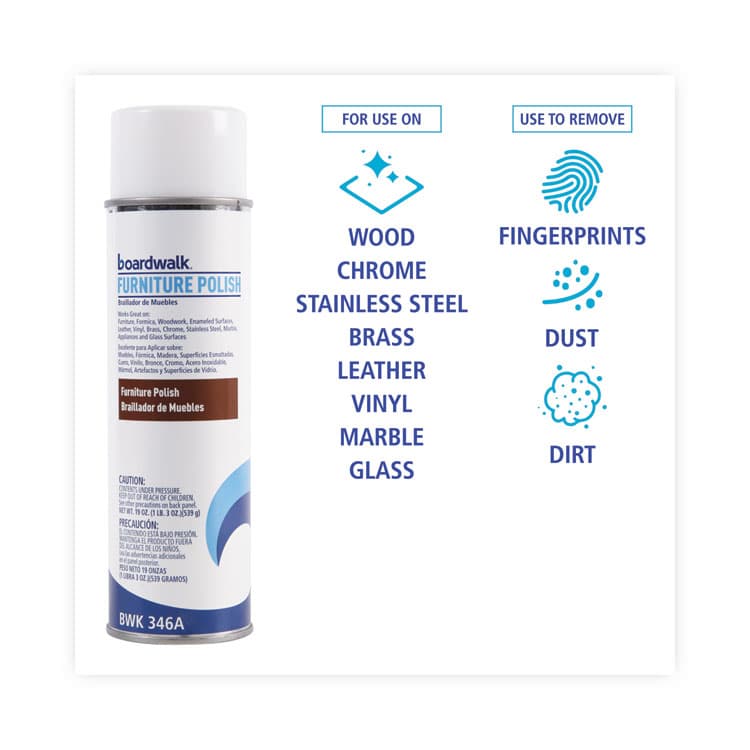 BOARDWALK Furniture Polish, Lemon Scent, 19 oz Aerosol Spray (BWK346AEA) thumbnail 2