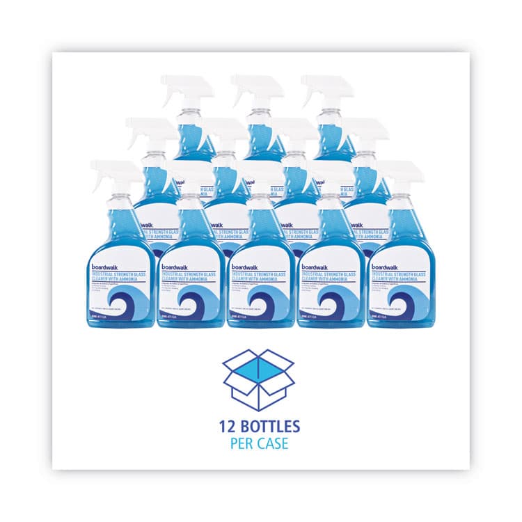 BOARDWALK Industrial Strength Glass Cleaner with Ammonia, Unscented, 32 oz Trigger Spray Bottle, 12/Carton (BWK47112A) thumbnail 3
