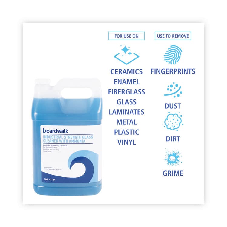 BOARDWALK Industrial Strength Glass Cleaner with Ammonia, 1 gal Bottle (BWK4714AEA) thumbnail 2