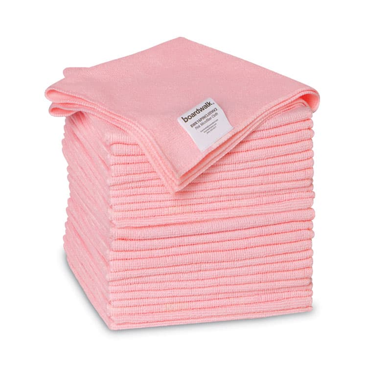 BOARDWALK Microfiber Cleaning Cloths, 16 x 16, Pink, 24/Pack (BWK16PINCLOTHV2)