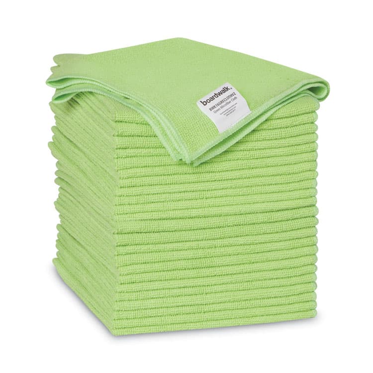 BOARDWALK Microfiber Cleaning Cloths, 16 x 16, Green, 24/Pack (BWK16GRECLOTHV2)