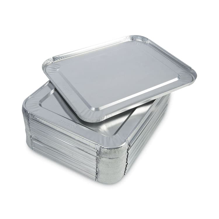 BOARDWALK Aluminum Steam Table Pan Lids, Fits Half-Size Deep Pan, 290 Gauge, 0.63" Deep, 10.5 x 12.81, 100/Carton (BWKLIDSTEAMHF)