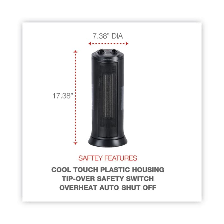 ALERA Mini Tower Ceramic Heater, 1,500 W, 7.37 x 7.37 x 17.37, Black (ALEHECT17) thumbnail 2