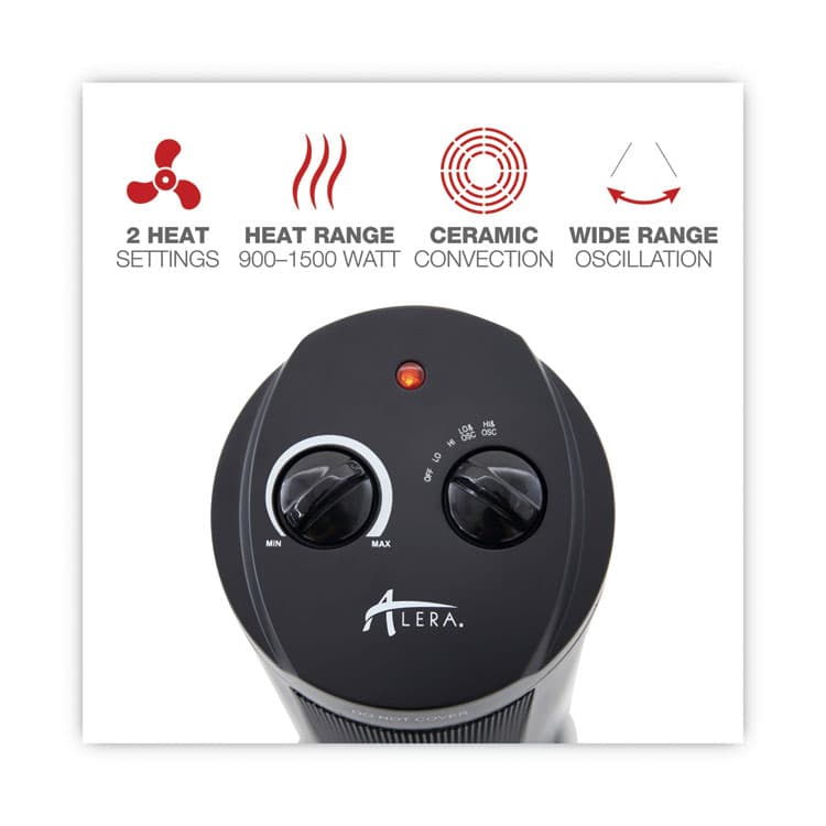 ALERA Mini Tower Ceramic Heater, 1,500 W, 7.37 x 7.37 x 17.37, Black (ALEHECT17) thumbnail 4