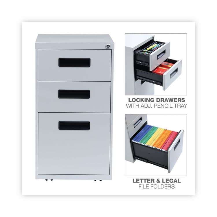 ALERA File Pedestal, Left or Right, 3-Drawers: Box/Box/File, Legal/Letter, Light Gray, 14.96" x 19.29" x 27.75" (ALEPABBFLG) thumbnail 4