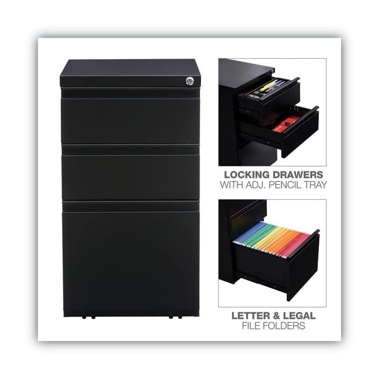ALERA File Pedestal with Full-Length Pull, Left or Right, 3-Drawers: Box/Box/File, Legal/Letter, Black, 14.96" x 19.29" x 27.75" (ALEPBBBFBL) thumbnail 4