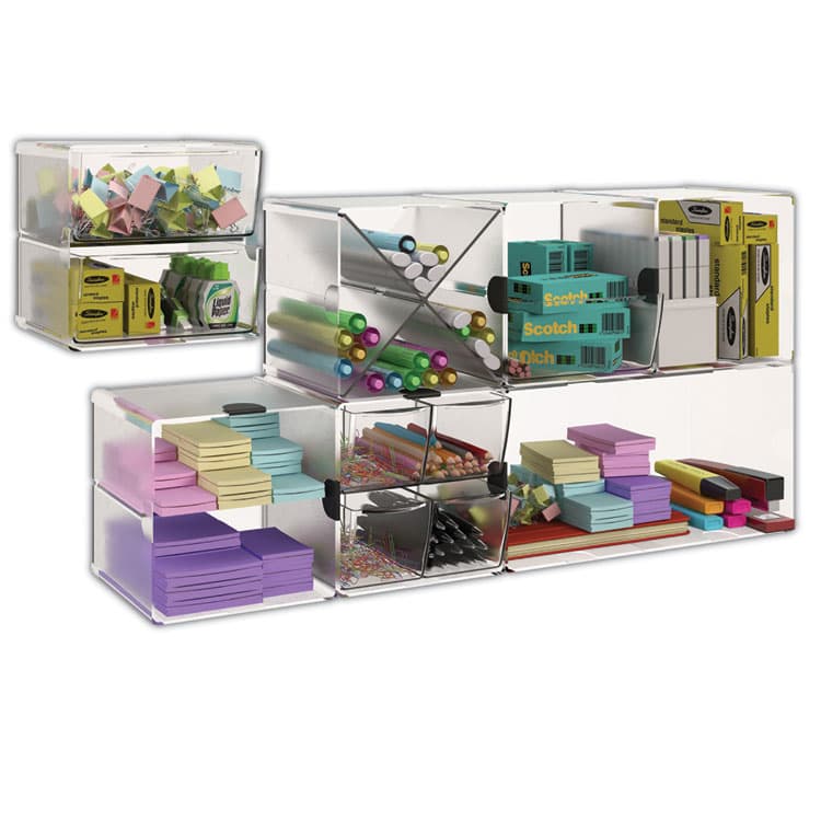 DEFLECTO CORPORATION Stackable Cube Organizer, Divided, 2 Compartments, Plastic, 6 x 6 x 6, Clear (DEF350701) thumbnail 4